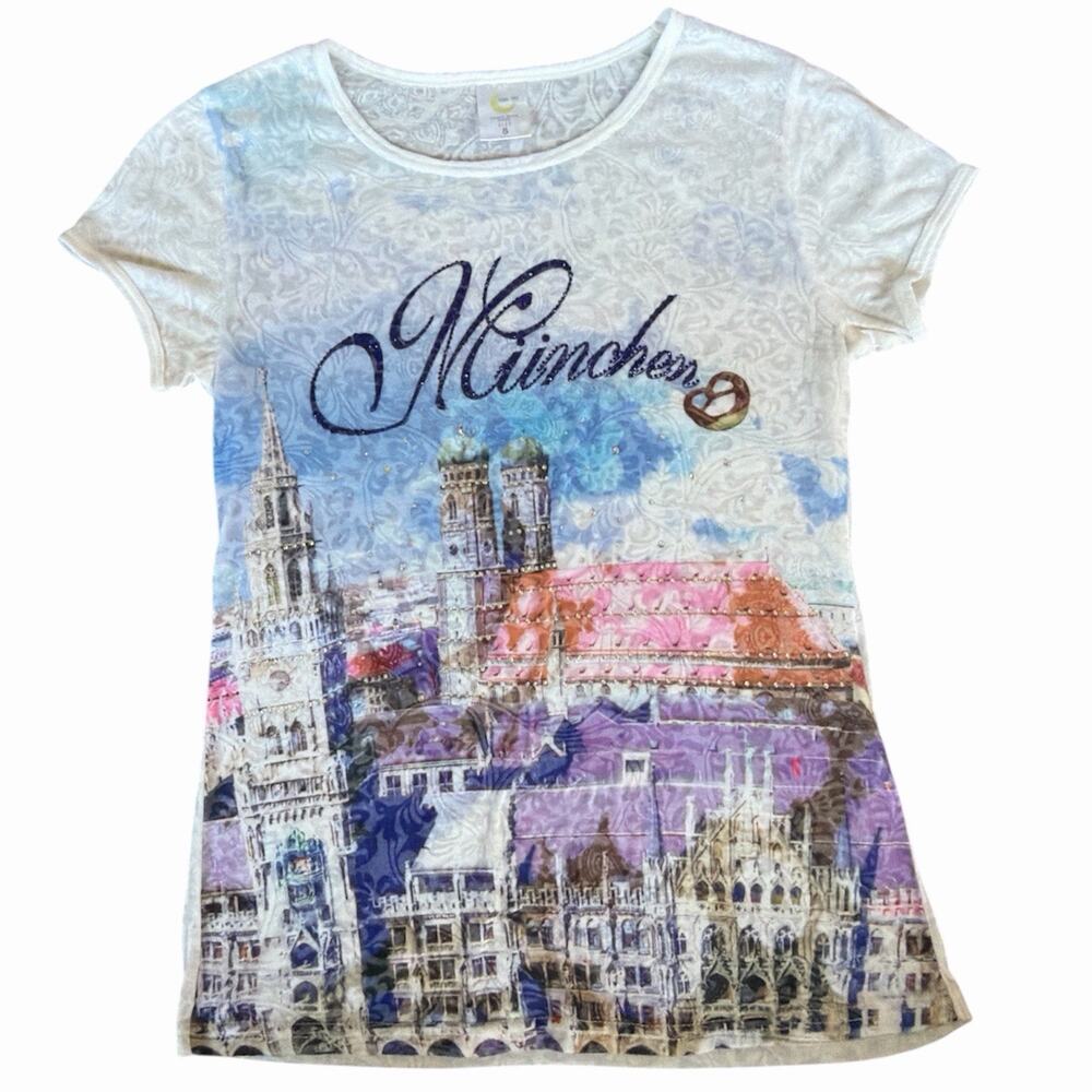 Y2K Burnout McBling Style Sheer Baby Tee Munich Germany Juniors Size Small
